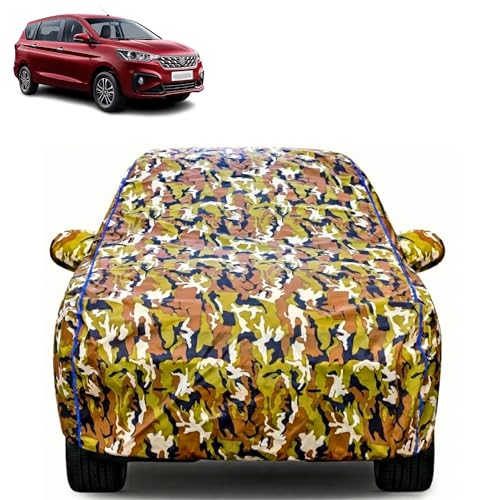 Image of Waterproof Car Body Cover for Maruti Suzuki Ertiga with Mirror Pocket| Cotton Inner Lining | Triple Stitched | All Weather Protection | Dust, UV & Rain Proof (Camouflage with Blue Piping)