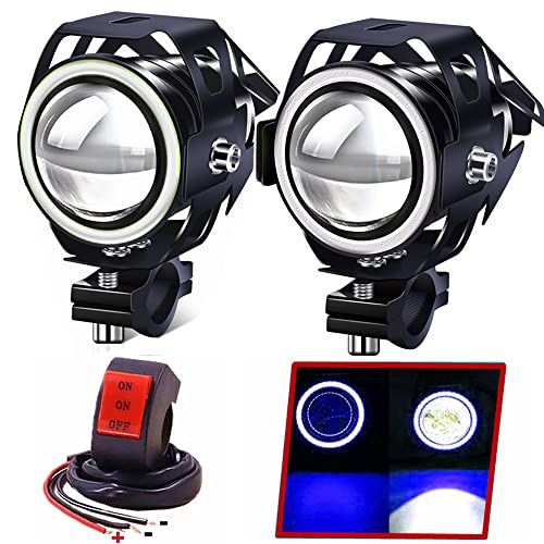 2X Motorcycle Halo Headlights with Switch ,Universal U7 Motorbike Auxiliary Driving Light 12V/24V for ATV UTV Scooter Off Road Trucks White Beam Blue Ring 2X Motorcycle Halo Headlights with Switch ,Universal U7 Motorbike Auxiliary Driving Light 12V/24V for ATV UTV Scooter Off Road Trucks White Beam Blue Ring