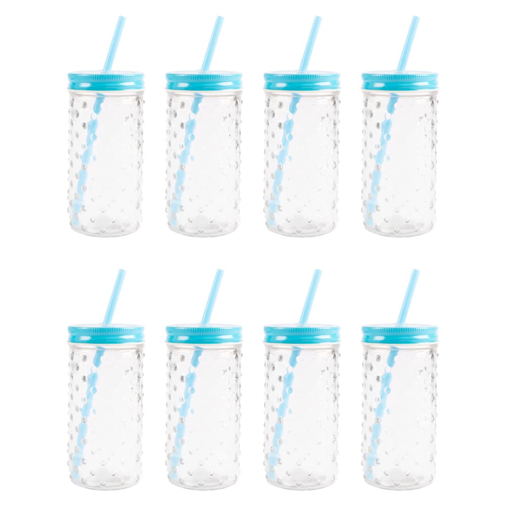 FabFinds Bubble Mason Glass Jars with Lids Cocktail Glasses with Reusable Straw 16ozX8 (B1 Blue) โ image 1