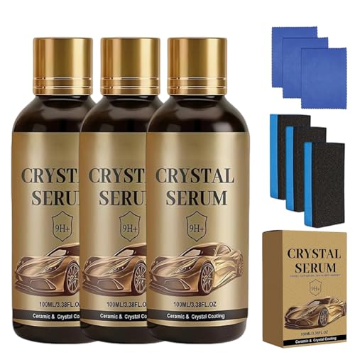100ml PTZ Crystal Serum 3PCS Graphene Ceramic Coating for Cars 9H Nano Car Coating Spray for Professional Auto Detailing Quick Effect High Gloss Hydrophobic Paint Protection Kit for Universal Car