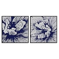 2 Piece Framed Canvas Wall Art Blue Pattern Canvas Prints Home Artwork Decoration for Living Room,Bedroom - 16