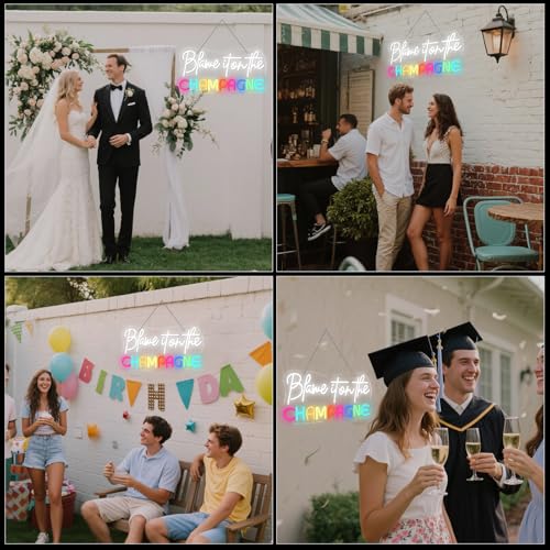 Image of Champagne Neon Sign Wall Decor Blame It on The Champagne But First Champagne Led Neon Light Sign Suitable for Home Bar Kitchen Man Cave Pub Wedding Birthday Graduations Grad Party Backdrop Drinks Gifts USB Warm