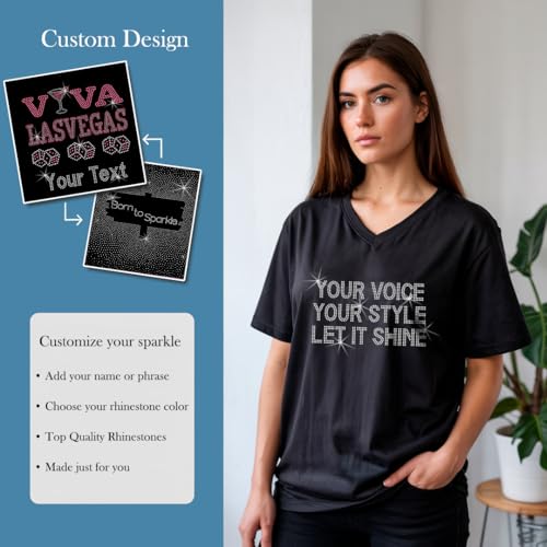 Personalized Custom Your Text Womens T-Shirt Rhinestone Bling Black Tee Las Vegas Dice Pink2