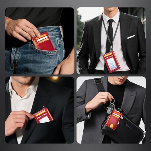 Image of Mayski Slim Wallet, Credit Card Holder for Women, Minimalist Front Pocket RFID Blocking Card Cases, Small Wallet Women Men(Oiled Wax Cherry)