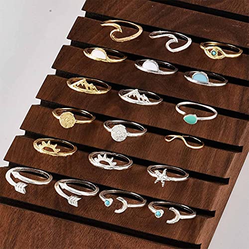 Neebaoly 45Pcs Boho Knuckle Rings Set Turquoise Gemstone Vintage Stackable Finger Rings Midi Ring For Women Hollow Carved Flowers Gold&Silver Ring Crystal Joint Rings (Ocean) #TOP4