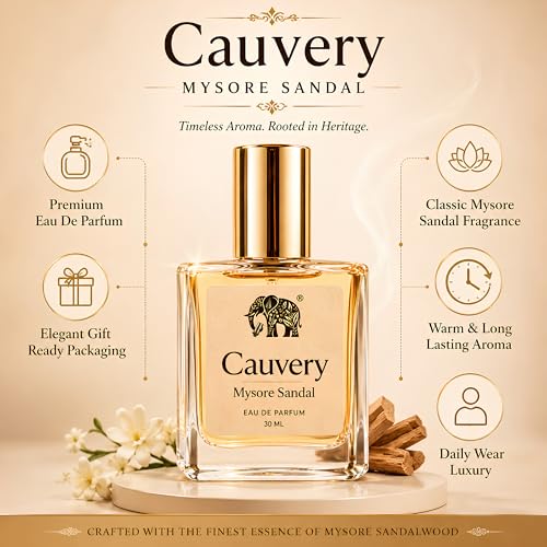 Image of Cauvery Mysore Sandal Oil Perfume 30ml | Long Lasting Sandalwood Fragrance | Perfume for Men & Women | Woody Sandal Scent | Daily Wear & Gifting