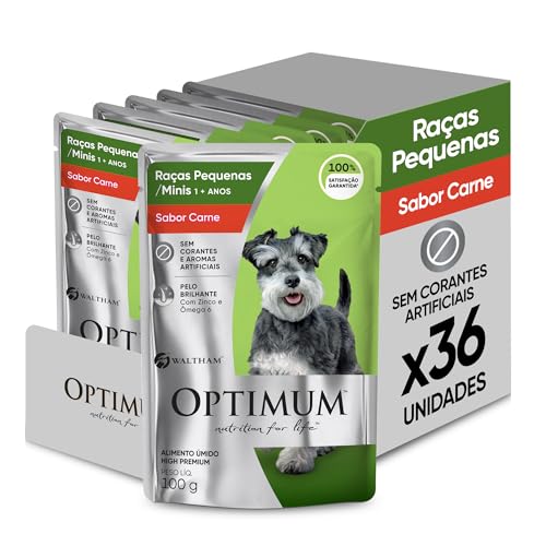 Pack Ração Úmida Optimum Sachê para Cães Adultos Raças Pequenas e Minis Sabor Carne 100g - 36 unidad