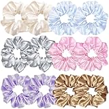 12 Pcs Satin Silk Hair Scrunchies Soft Hair Ties Fashion Hair Bands Hair Bow Ropes Hair Elastic Bracelet Ponytail Holders Hair Accessories for Women Girls (Assorted Light color Pair)