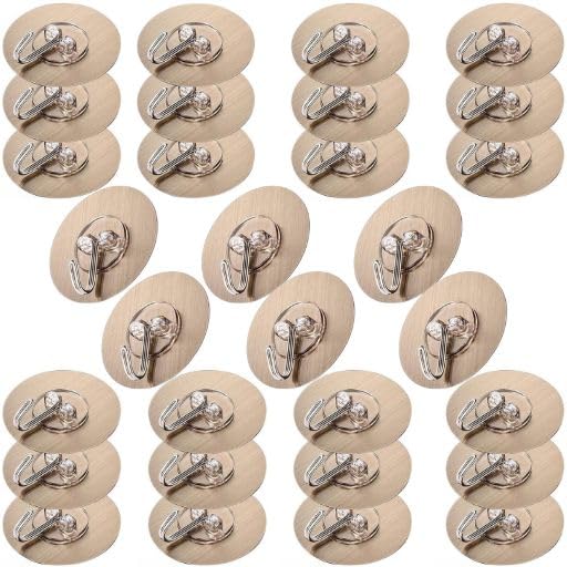 Image of Maxxic Labaratories (30pcs) Round Golden Self Adhesive Wall Hooks Heavy Duty for Hanging | Nail Free Sticky Hooks for Wall Heavy Items Without Drilling, Transparent Wall Hanger Hook