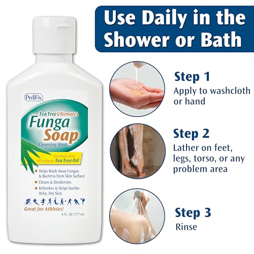 pedifix fungasoap tea tree cleansing wash  antifungal body wash amp foot soap  all-natural tea tree oil cleanser for athletes foot ringworm jock itch body odor amp fungus - 6 fl oz