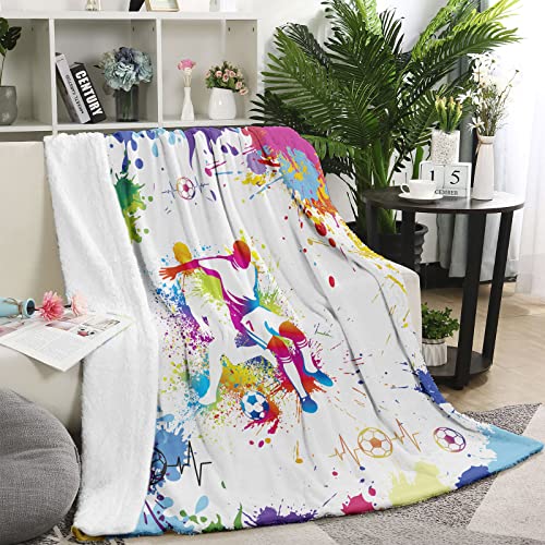 Domgoge Soccer Blanket Adult Kids Football Blankets Ball Throw Tie Dyed Soft Flannel Fleece Gifts for Team Player Sport Fans 3D Printed Couch Sofa - Image 2