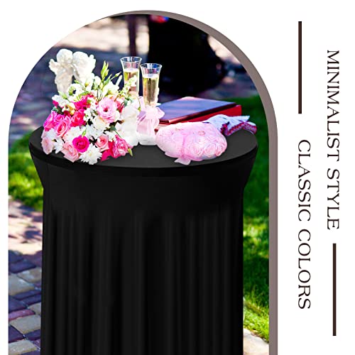 Tegeme 1 Pack 32 x 43 Inch Round Spandex Cocktail Tablecloths with Skirt Cocktail Round Table Cover Spandex Stretch Tablecloth for Fitted High Top Table Bar Wedding Party Banquet (Black) - Thumbnail 7