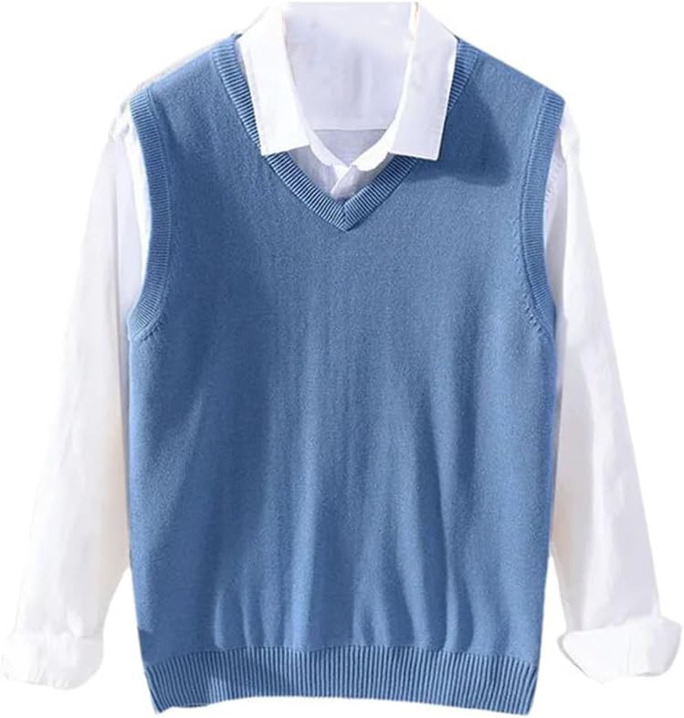 Men Solid Color Sweater Vest Men Knit Pullover Classic Slim V-Neck Sleeveless Pullover
