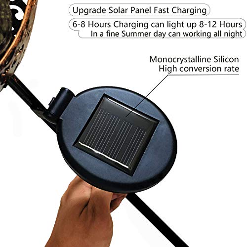 Aubasic Solar Powered Garden Lights, 2 Pack Antique Brass Hollow-Carved Metal Moon With Warm White Crackle Glass Globe Stake Lights,Waterproof Outdoor For Lawn,Patio,Yard #TOP3