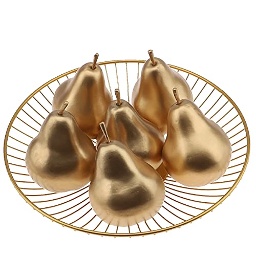 Meiwlong 6 Pcs Artificial Realistic Pear Fake Lifelike Display Props Decoration Golden Birthday Party Christmas Faux Simulation Plastic Fruit Garnish Kitchen Festival #TOP3