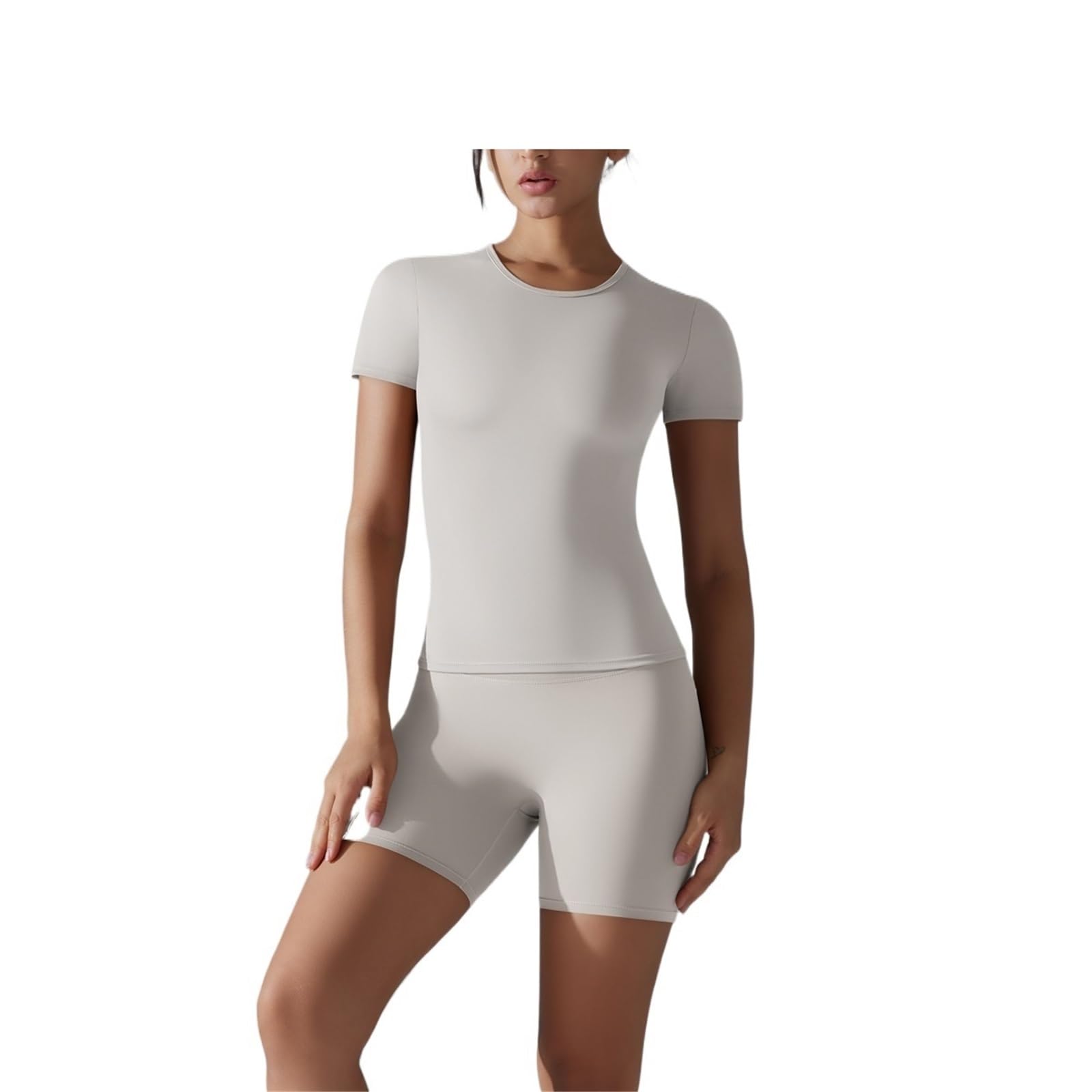 Body gainant moulant pour le sport de plein air, couleur unie, coupe ajustée, séchage rapide, short de yoga à manches courtes