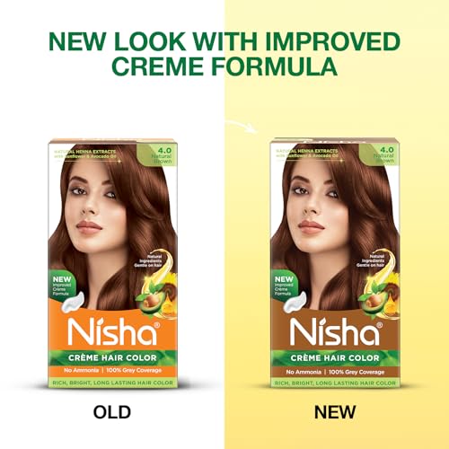 Image of Nisha Creme Hair Color Cream Natural Brown, 120g, Long Lasting Hair Dye for Grey Coverage, Rich Color & Shine, For Men & Women, Pack of 1