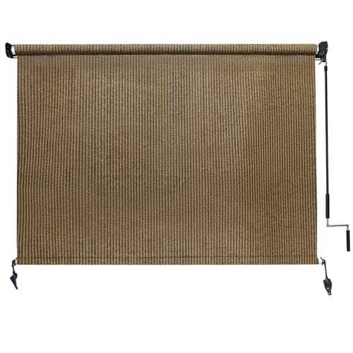 Amagenix Outdoor Roller Shades 12'(W) X 8'(H), Exterior Cordless Patio Shades Roll Up Outdoor Blinds with Spliced Poles Design, 90% UV Protection for Porch Gazebo Pergola, Coffee Brown