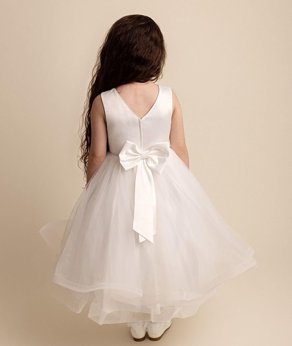 SIRRI Elegante Vestito da Ragazza Avorio con Ricami Floreali - Perfetto per Occasioni Speciali