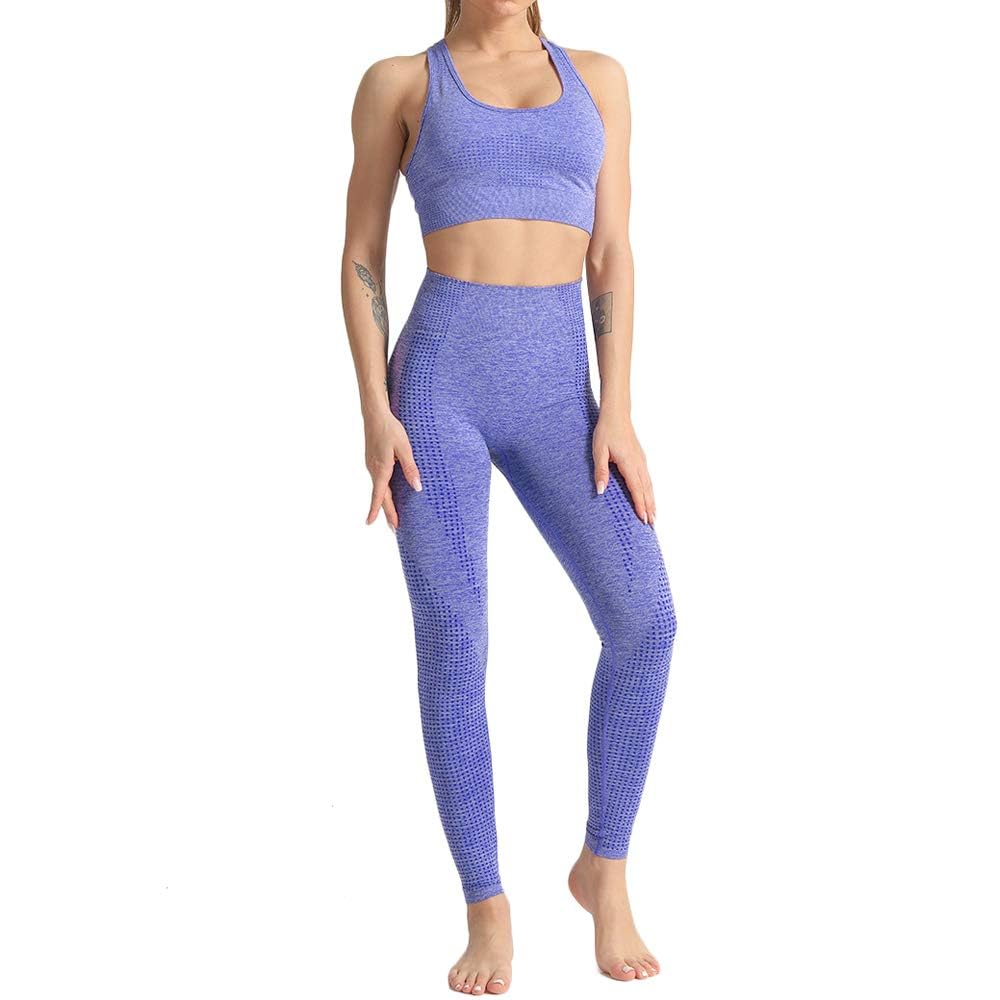 WodoWei Women 2 Piece Outfits Sports Bra Seamless Leggings Yoga Set Long Pants Gym Clothing
