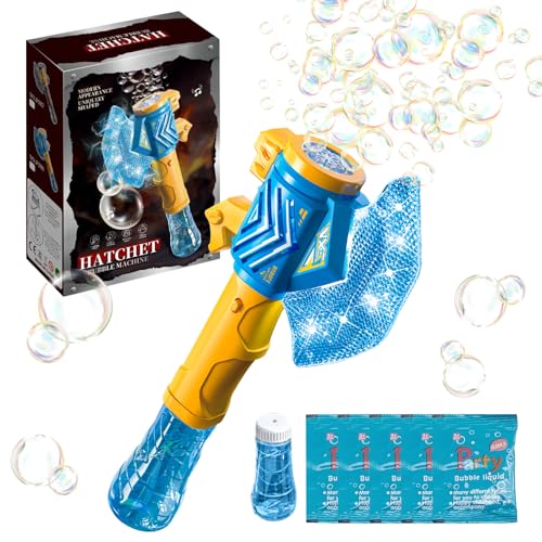 LETTERASHQP Tomahawk Seifenblasenstab elektrisch Seifenblasenmaschine Kinder Seifenblasen Stab Seifenblasenblume LED Seifenblasen Stab Elektrisch mit Seifenblasen Flüssigkeit（Blau ）