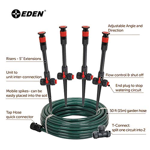 Eden 97063 Multi-Adjustable Flex Design Above Ground Irrigation Garden Sprinkler System, Sprinkler & Hose, Diy Plant Watering Set #TOP3