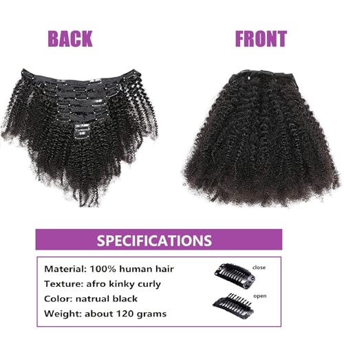 16 Inch Kinky Curly Hair With 18 Clips 8A Remi Human Hair Clip in Extensions 8Pcs/Set Afro Kinky Curly Double Wefts For Black Women Natural Color 120 Grams/Set - Image 2