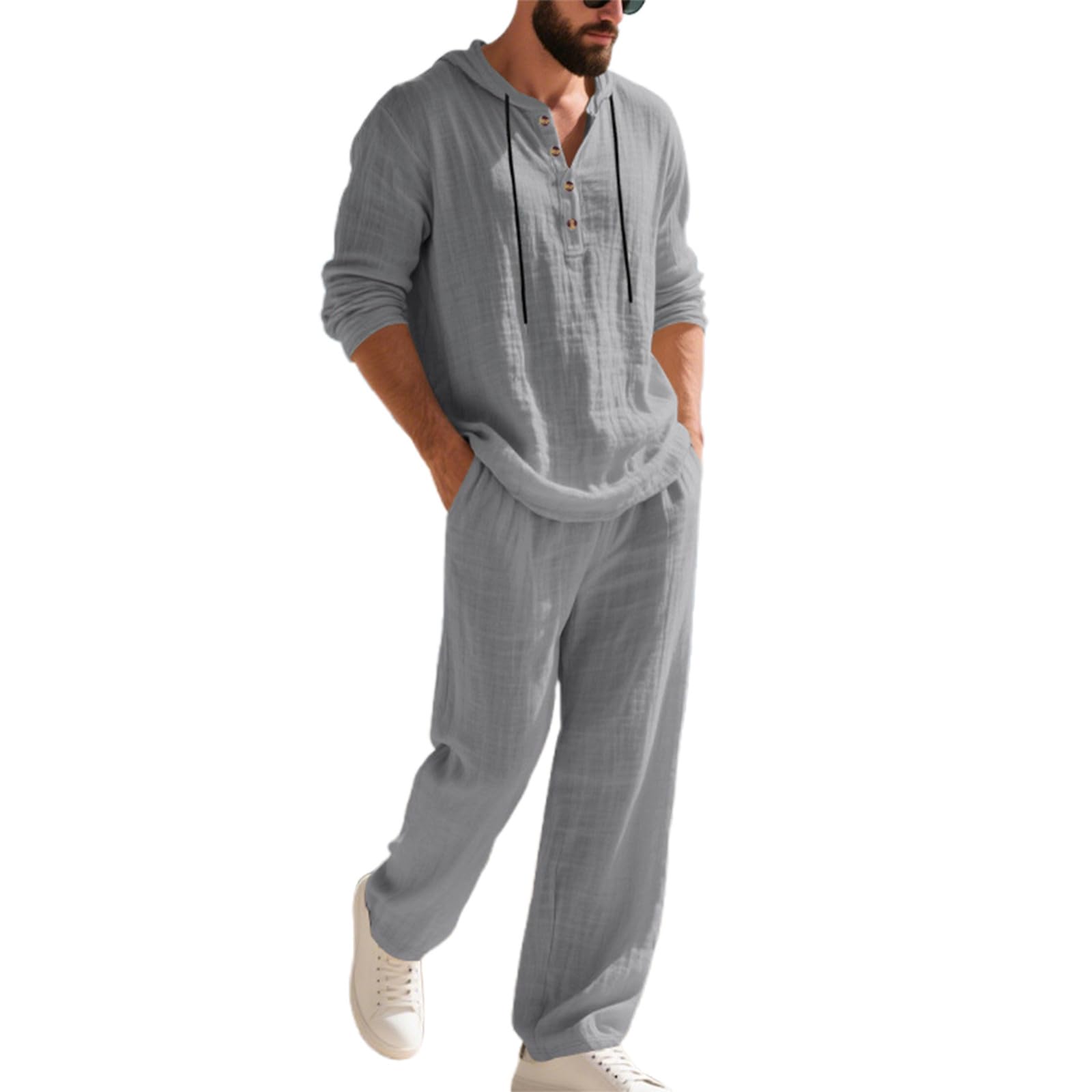 Générique Męski 2-częściowy zestaw bawełnianych spodni treningowych top i spodnie sportowe do joggingu na co dzień strój wygodny oddychający moda odzież treningowa A37