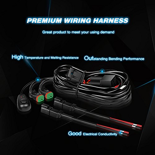Nilight - 10016W 16AWG DT Connector Wiring Harness Kit LED Light Bar 12V On Off Switch Power Relay Blade Fuse for Off Road Lights LED Work Light-2 Leads,2 Years Warranty