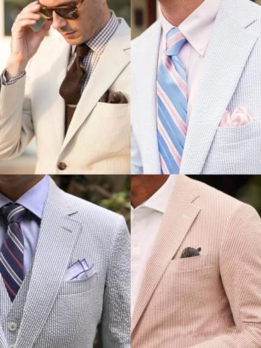 Seersucker Suits for Men 3 Piece Set Slim Fit Casual Beach Wedding Summer Groomsmen Seersucker Blazer Vest Pants3