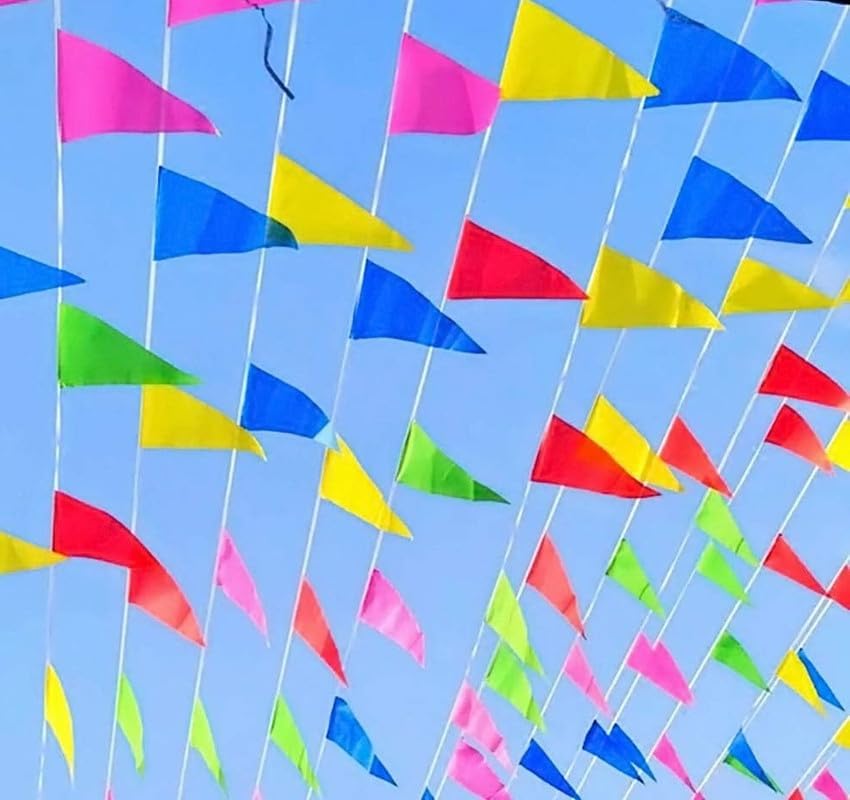 Image of Preetus 60 Feet Hand Made Paper Pennant Banner: Vibrant Hanging Decor for Hanging Decoration 60 Feet Length 2 Banners Total 30 x 2= 60 feet