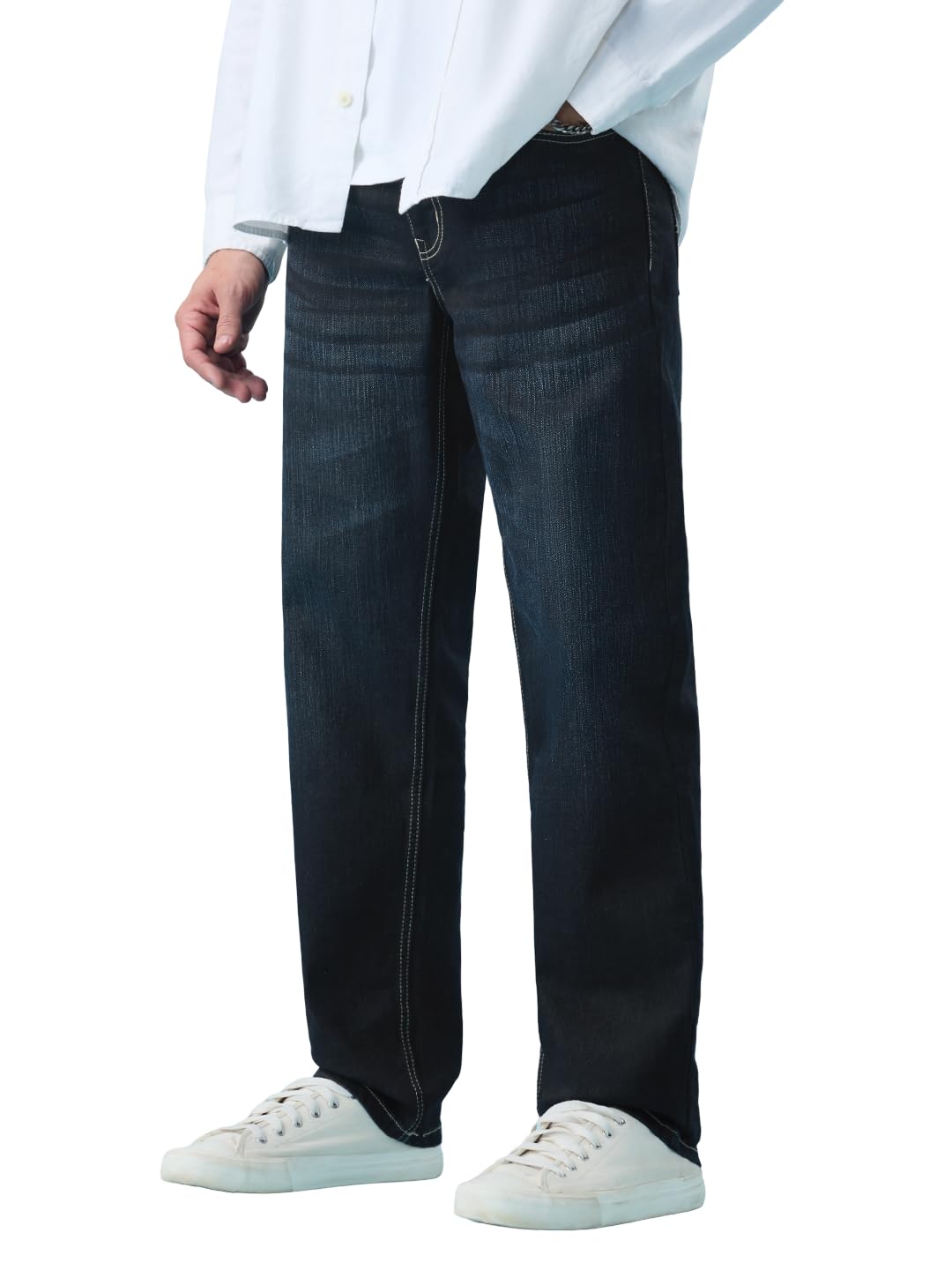 Straight-Fit Denim: Urban Blue Men and Boys Zip Fly Dark Blue Washed Cotton Blend Lightweight Comfortable Everyday Denim Straight Fit Jeans-image-18