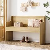 Tribesigns Entryway Bench with Back, 43.3' Farmhouse Wooden Indoor Bench, End of Bed Stool for Bedroom, Living Room, Dining Room, Easy Assembly, Natural