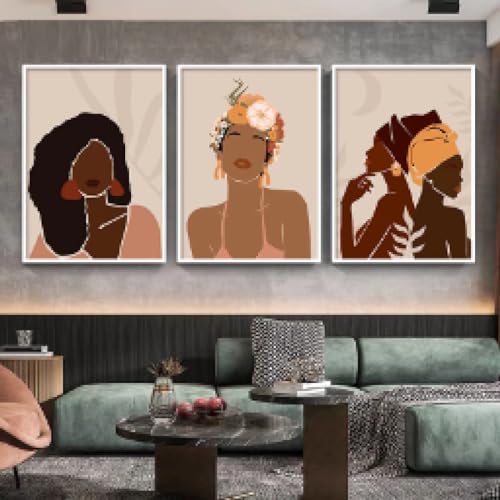 Peinture de fille noire sexy KEBIA triptyque de toiles murales pour un salon moderne