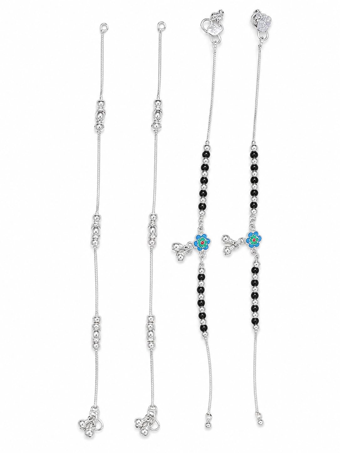 Silver Anklets with Beadwork and Dangling Charms Set of 2-picture-11