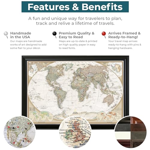 Push Pin Travel Maps PPTM_NG_W_BK Executive World - Black 27.5 Inch X 39.5 Inch Framed Pin Map thumb #3
