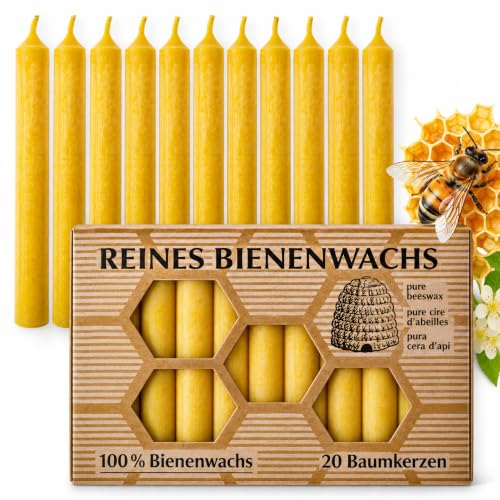 Baumkerzen 20er Set aus 100% Bienenwachs 10,5 cm Made in Germany