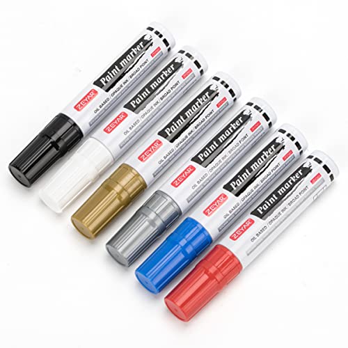 Zeyar Paint Markers, Jumbo Size, 15Mm Felt Tip, Waterproof & Smear Proof Ink, Aluminum Barrel, Great On Paper, Plastic, Wood, Rock, Metal And Glass For Doodling And Permanent Marking (6 Colors) #TOP2