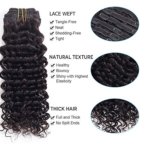 Brazilian Virgin Human Hair Deep Curly Clip In Hair Extensions 8A Unprocessed Remy Hair Deep Wave Curly Hair Clip In Extensions Natural Color For Black Woman 10Pcs/Set 120Gram(20) - Thumbnail 3