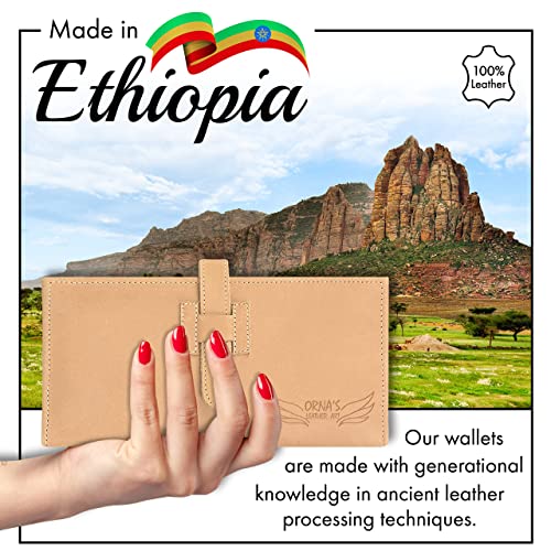 ORNA'S LEATHER ART GOLDFINCH SAND WALLET: Women’s Tan Billfold, Stylish, Handcrafted, Real Cowhide, Spacious, 18 Card Holders, 6 Money Pockets, Strap3