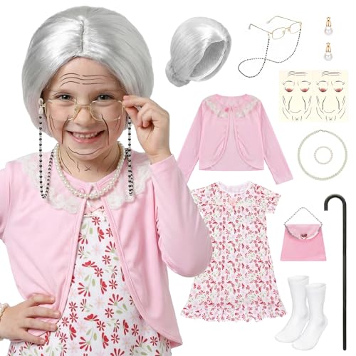 Disfraz de anciana con accesorios para niños 4-8 años miniatura 1