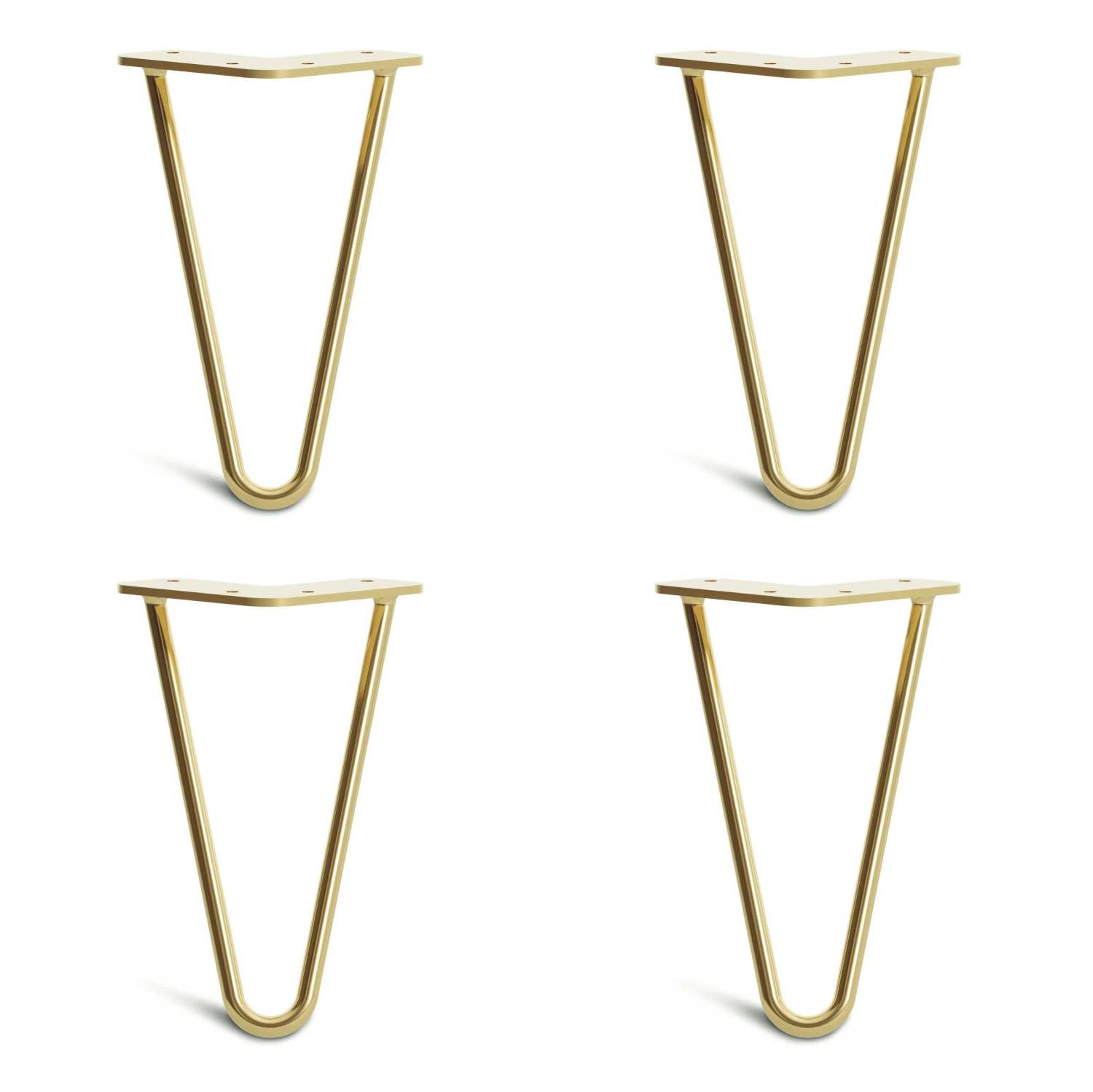 [HLC] 4 x Hairpin Table Legs – Superior Double Weld Steel Construction With Screws, Build Guide & Protector Feet Worth £8 Included! – 10mm Steel [4"/10cm,Brass]