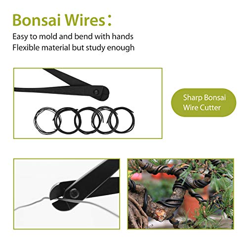 Bonsai Tools Set 11pcs Gardening Trimming Tools Set Bonsai Tree Tools Kit with Pruning Shears, Root Pick, Tweezers, Bonsai Wires, Wire Cutter and Scissors, Leather Bag for Garden Plant(11 PCS)