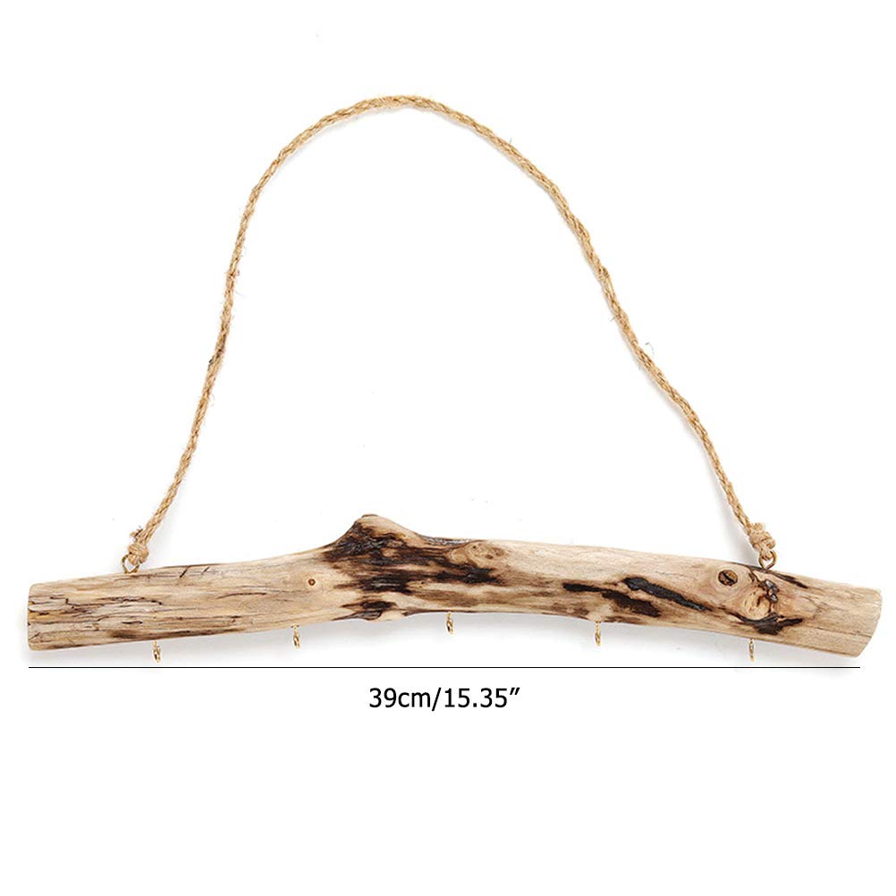WBTY Driftwood hook,Unique Natural Driftwood Branches Wall Hanging Jewelry Organizers with 5-Hook Necklace Earrings Display - Image 2