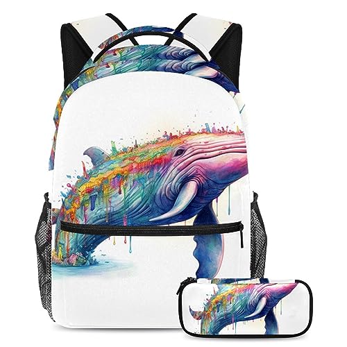 Sac à dos baleine avec trousse pour l'école et le voyage des enfants et ados