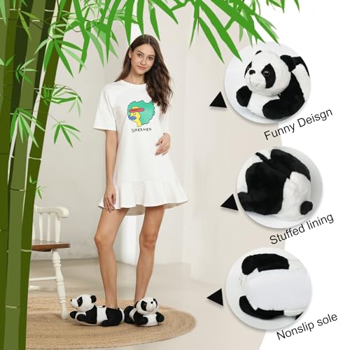 Onmygogo Indoor Fuzzy Winter Animal Panda and Cow Plush Slippers for Adult Women Men Boys Girls Kids4