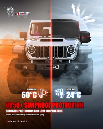 Image of MZS Cab Cover Compatible with Wrangler JK JL 2 Door 2007-2026, 600D Waterproof Wrangler Cover with Mirror Pocket 6 Gust Hook Car Half Cover Windproof Sun Snow Rain Scratch Protection