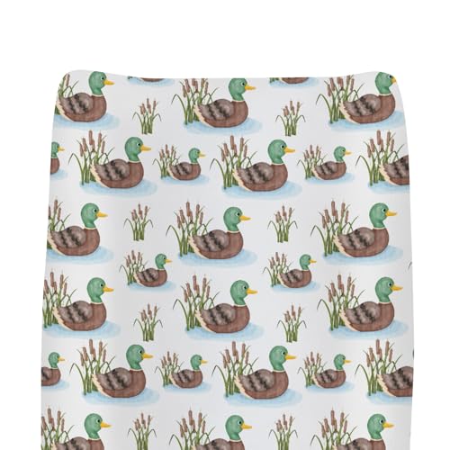 Cute Mallard Ducks Pond Changing Pad Covers for Baby Girl Boy Hunting Duck Season Fitted Change Table Cover Mats Wild Duck Reef Lake Soft Diaper Changing Table Sheets 32''×16''