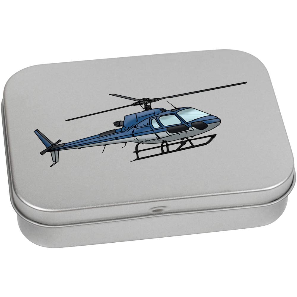 Azeeda 110mm 'Blue Helicopter' Metal Hinged Tin/Storage Box (TT00195070)