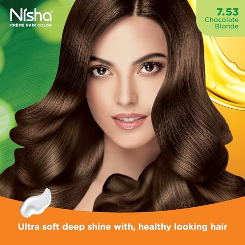 Image of Nisha Creme Hair Color, Permanent Hair Colour Chocolate Blonde, Silky & Shiny 100% Grey Coverage & Ammonia Free Color With Natural Henna Extract, 60G+60Ml